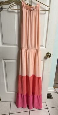 Cece Dress Womens Large Pink Colorblock Sleeveless Patchwork Tiered Summer 44x59